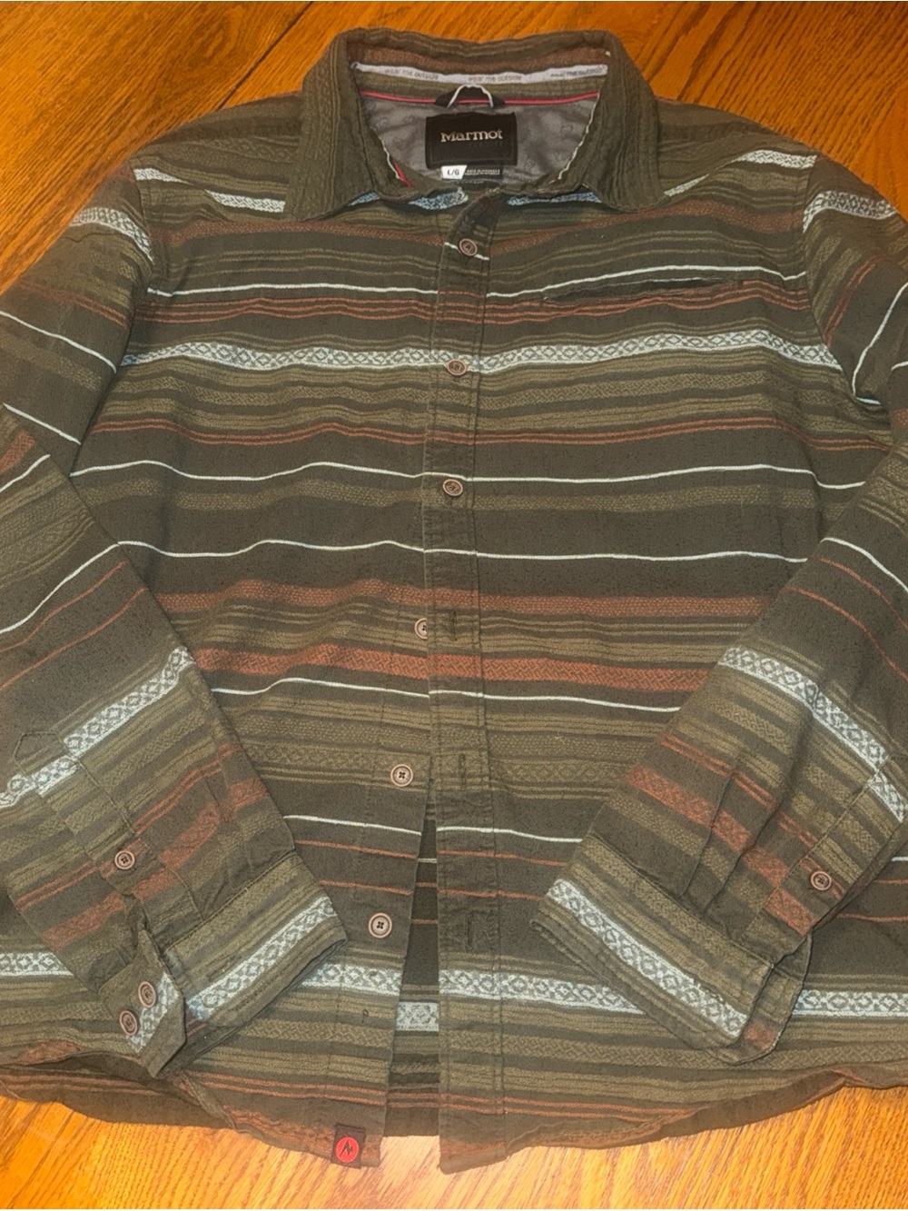 Marmot Olive Striped Long-Sleeve Button Shirt Jacket
